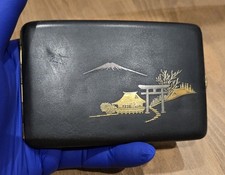 RARE JAPANESE  DAMASCENE  CIGARETTE CASE  24K GOLD /SILVER INLAY  Signed