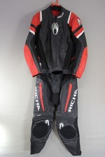 RICHA 2 PIECE BLACK & RED LEATHER BIKER SUIT WITH CE ARMOUR CHEST 42"/WAIST 32"