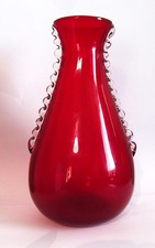 Whitefriars Glass Pattern 9420 Ruby Red Flanged 7" Art Glass  Vase 1954 