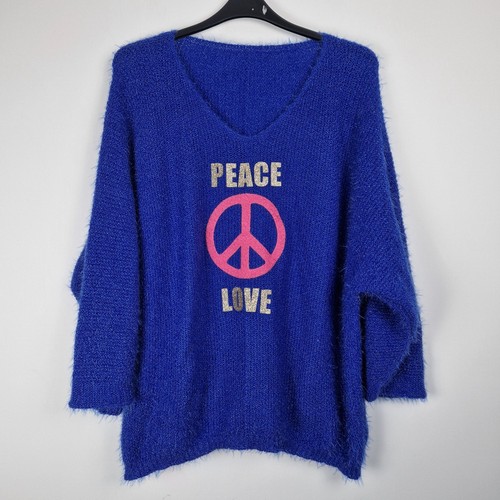 Peace love blue fluffy jumper - love,