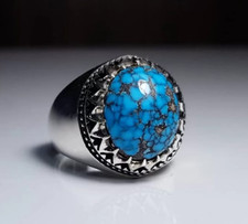 15 Carats Natural Turquoise Ring For Men, Real Feroza 925 Sterling Silver Ring
