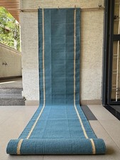 Teal Blue Beige Wool Runner