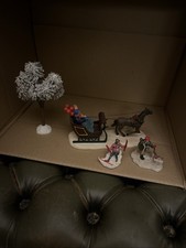 LEMAX STYLE CHRISTMAS HORSE AND CARRIAGE CHILDREN PLAYING IN SNOW + SNOW TREE