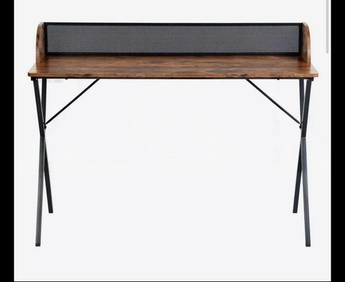 Black and wooden desk - and,