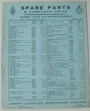 Morris 10/4 & 12/4  1936 Series 2 Lucas CAV Rotax Spare Parts List No. CE 226A