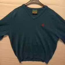 Jumper Large Wool Blend Green Balmoral V-Neck Pullover Made in Scotland VGC