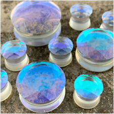 FACETED GLASS AURORA BOREALIS CLEAR IRIDESCENT DOUBLE FLARE EAR PLUGS STRETCHER