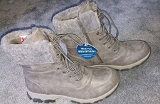 Pavers Grey Ankle Boots Lace Up & Side Zip Fur Lined water Resistant Size 7 /40