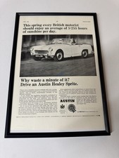 Framed Original 1965 Austin Healey Sprite Magazine Advert Poster Man Cave Retro.