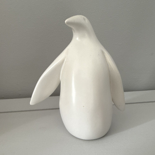 White glazed ceramic penguin - white,