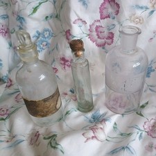 Vintage Etched Nitric Acid Dil Bottle &  2 Others With Stopper & Cork