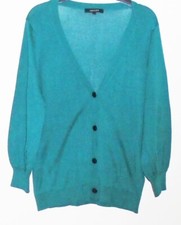 Jaeger Cotton Blend Cardigan jade deep green thin knit v neck Size M Medium New