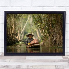 Lady Old Age Boat Row Rowing Paddle Paddling Raft Saleswoman Wall Art Print