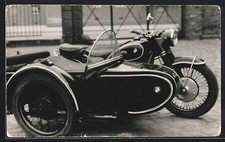 Photo Postcard Motorcycle BMW, Black Machine with a Sidecar 