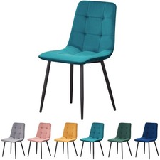 1/2/4 Pcs Velvet High Back Dining Chair Black Legs Padded Seat Check  Design