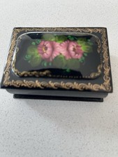 Vintage Hand Painted Russian Lacquer Trinket Box Winter Troika Palekh