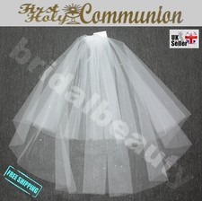 White Ivory First 1st Holy Communion Veil with Diamante Crystals Baptism Girl