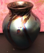 Unique Superb Signed Norman Stuart Clarke 94 Iridescent Glass Vase 10.3cm High