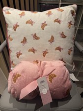 George at ASDA Croissants with Pink Bows Cushion / Pillow and Throw / Blanket