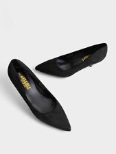 Women's Classic Pointed Toe Kitten Heel Pumps, Black Suede, 7 cm Shoes