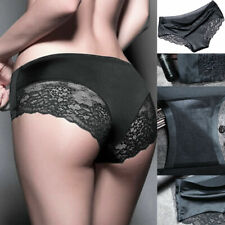 Black Shiny Satin Knickers Sexy Briefs Women's Underwear Panties Lace No VPL UK
