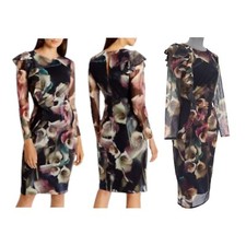Coast Floral Dress Pencil Ruffle Trim Sheer Sleeve Occasion Calla Lily UK 8