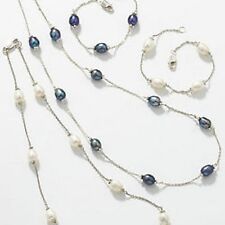 E571B Pearl Necklace & Bracelet White or Black Set Solid Silver Jewellery  New