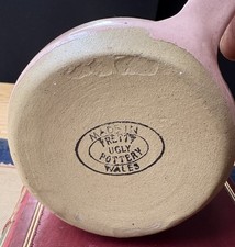 Vintage Pretty Ugly Pottery Wales Pink Mug with Green Lettering Gardener