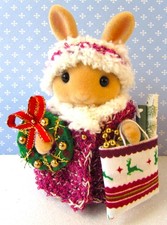 Clothes Coat Headband Bag To Fit Sylvanian Figure Christmas Shopper - NO FIGURE
