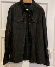 All Saints Mens IRWIN Leather Shirt Sz L Black Biker AllSaints Jacket