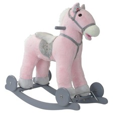 ROXY ROCKING HORSE CHILDRENS LUXURY PINK PLUSH TOY & PUSH ALONG WHEELS & SOUNDS