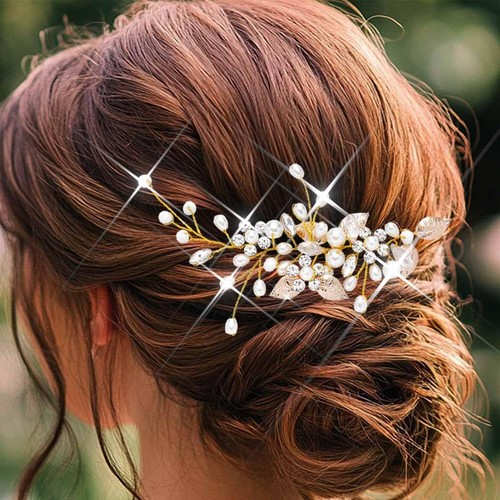 Pearl bridal hair vine - pearl, gold