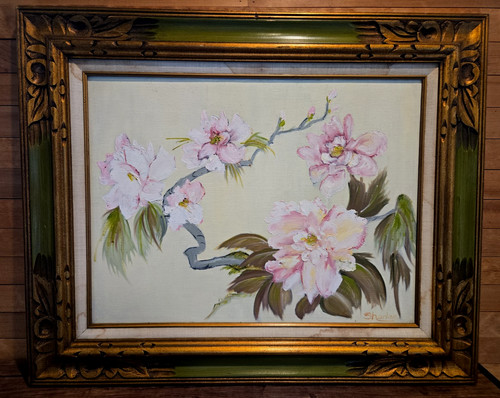 Vintage cottage pink roses - roses, oil