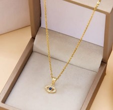 Womens Jewelry Set: 18K Golden Plated Evil Eye Pendant Necklace Perfect Gift