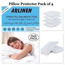 Pillow Protectors Pack of 4 Zipped Cotton Soft Antiallergy Pillow Covers 74x48cm