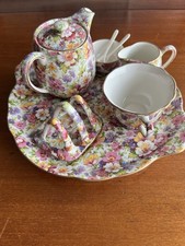 James Kent Breakfast Tea Set Chintz Floral Pattern Cup, Teapot, Sugar Bowl Etc.