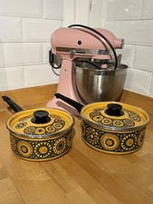 RARE Kiln Craft Bacchus Enamel Saucepans Retro 60s 70s Collectible Kitchenalia 