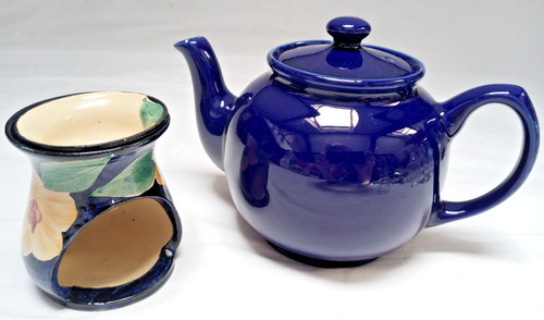Indigo blue ceramic teapot and - blue,