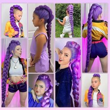 2pcs Long Purple Braiding Hair For Kids, Pre Stretched Synthetic Braiding Hair