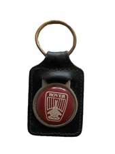 BLACK  LEATHER KEYRING/ FOB DEPICTING ROVER  WORN CAR LOGO IMAGE