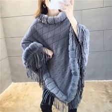 Women Faux Fur Poncho Cape