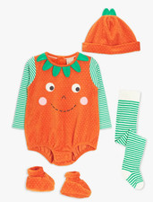 JOHN LEWIS Pumpkin Dress Up 4 Piece Costume Thights Hat Unisex Baby 9 - 12 Month