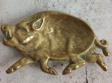 Vtg Brass Wild Boar Pig Tray Pin Trinket Keys 12x7cm Running Decorative Patina