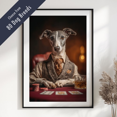 Funny dog playing poker - playing, print