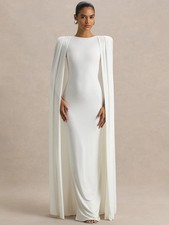 Sexy Cape Sleeve Maxi Dress Women High Waist Split Long Party Club Elegant Gown