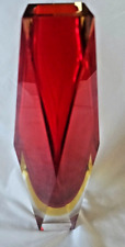 LARGE Italian Murano Sommerso red and amber tri-colour vase
