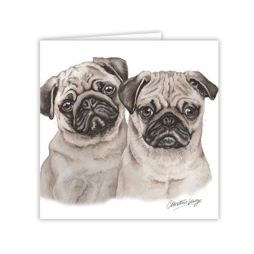 Pug puppies greetings - card, dog