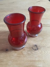 Vintage Whitefriars x 2 Ruby Red Small Vase 1960 - Hand Blown