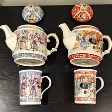 Lot NEVER USED vintage rare Charles Dickens Sadler 2 teapots 2 cups, orig labels