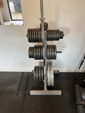 158 kg Various Cast Iron Gym Training Weights - Comes with EZ bar and Tree 